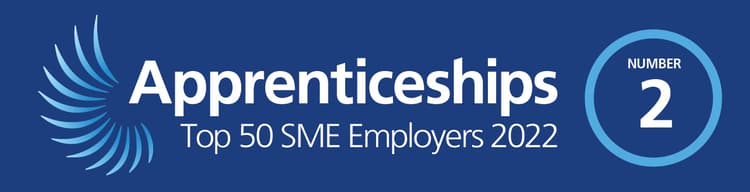 top 50 sme employers for 2022, second place badge