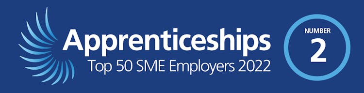 top 50 sme employers for 2022, second place badge